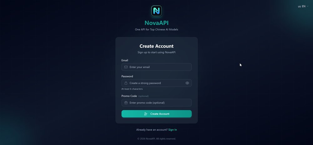 NovaAPI sign-up form